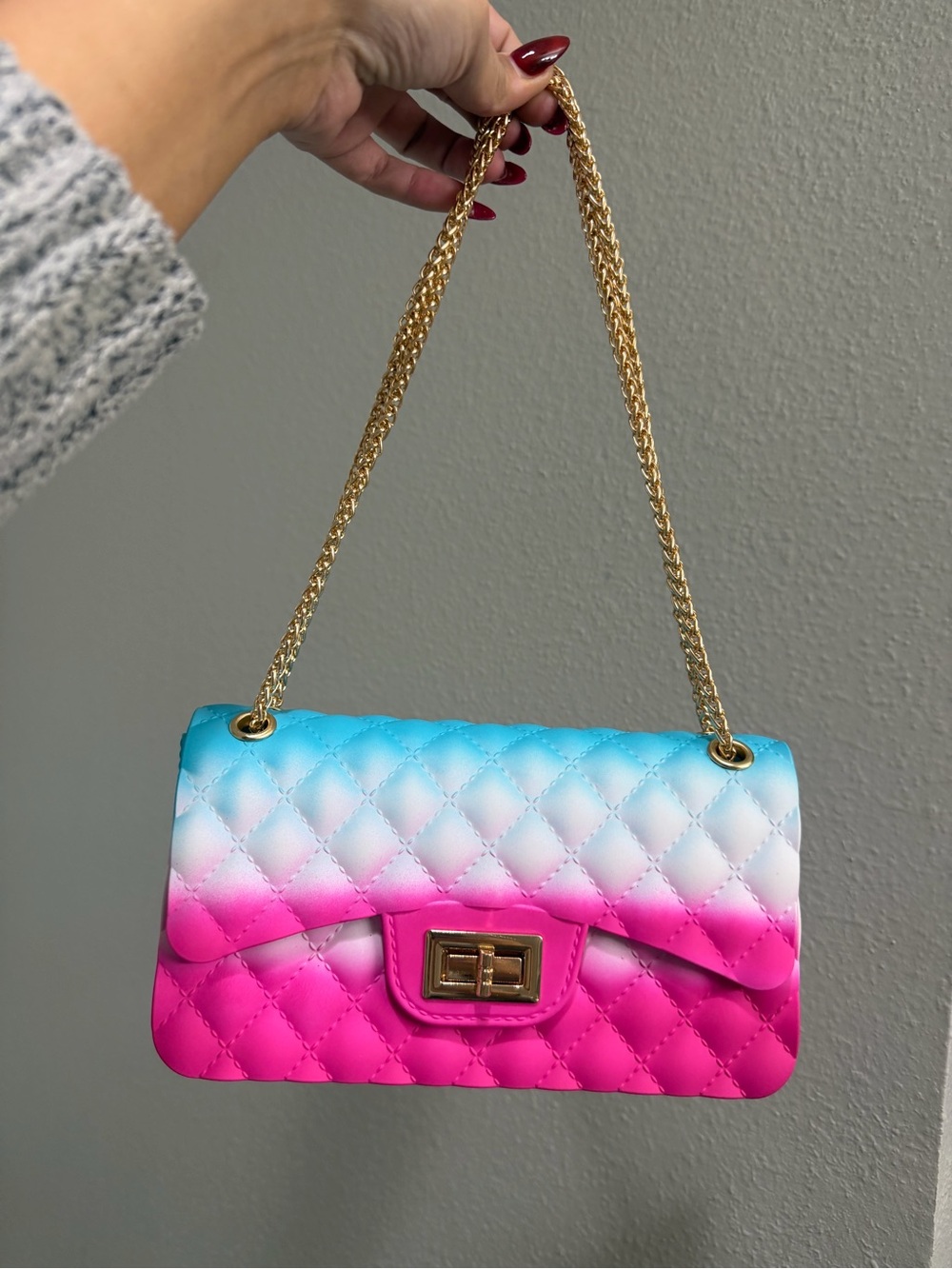 Gradient Quilted Shoulder Bag in Pink & Blue